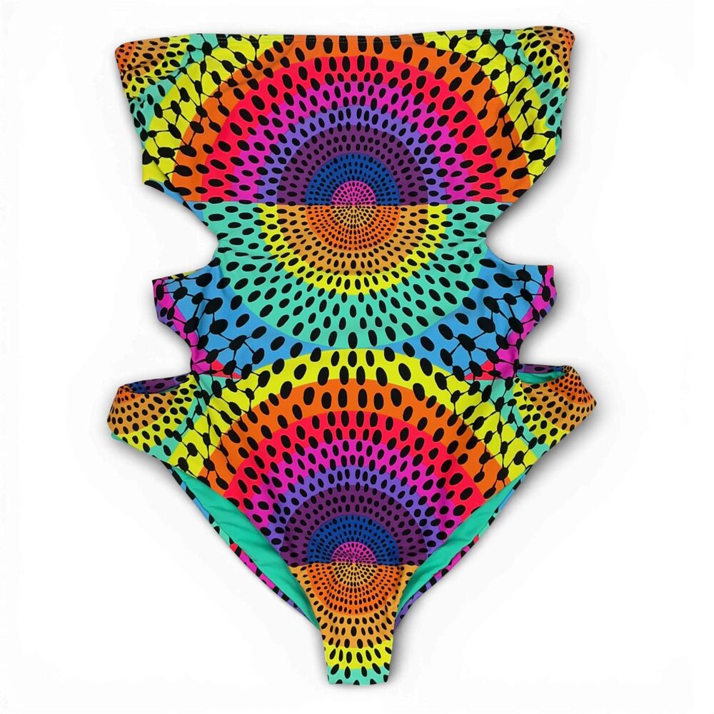 Mara Hoffman One Piece Swimsuit L Cutout Multicolor Rainbow Polka Dot $259 NWOT - Picture 4 of 14